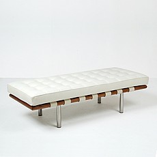 Mies van der Rohe: Exhibition 2-Seat Bench - Snow White Leather - Walnut - Medium Stain