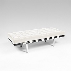 Mies van der Rohe: Exhibition 2-Seat Bench - Snow White Leather - Black Hardwood Frame