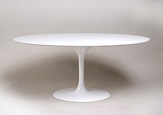 Show product details for Saarinen Tulip Dining Table Small Oval - White Quartz with Grey Veins