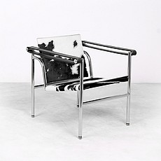 Show product details for Corbusier Style: Basculant Chair - Black and White Pony Hide