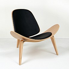 Show product details for Shell Chair - Black Leather and Light Oak Wood Finish