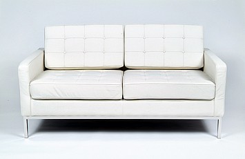 Florence Knoll: Loveseat Reproduction - Polar White Leather