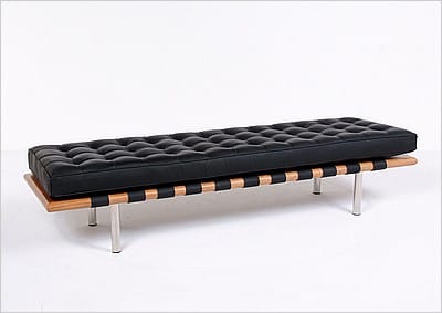 Exhibition 3-Seat Bench - Premium Black Leather