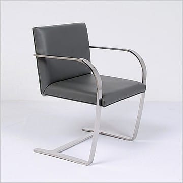 Executive Flat Arm Side Chair - Charcoal Gray Leather - No Armpads