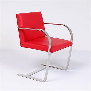 Executive Flat Arm Side Chair - Standard Red Leather No Armpads