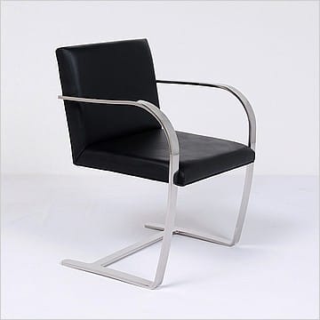 Executive Flat Arm Side Chair - Premium Black Leather - No Armpads