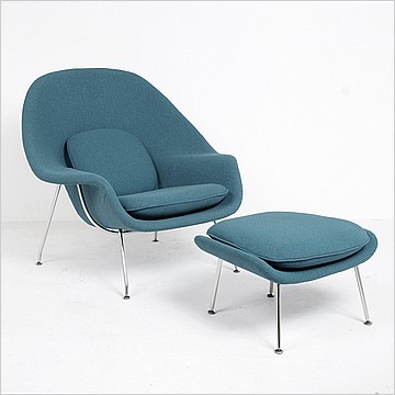 Womb Chair with Ottoman - Indigo Blue Fabric