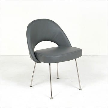 Saarinen Side Chair - Charcoal Gray Leather - Stainless Steel Legs