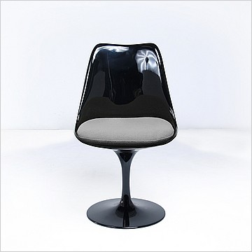 Saarinen Style: Tulip Side Chair - Black Shell - Upholstered Seat Cushion