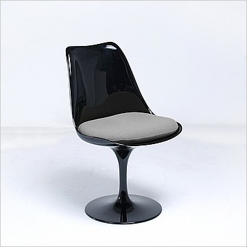 Saarinen Style: Tulip Side Chair - Black Shell - Upholstered Seat Cushion