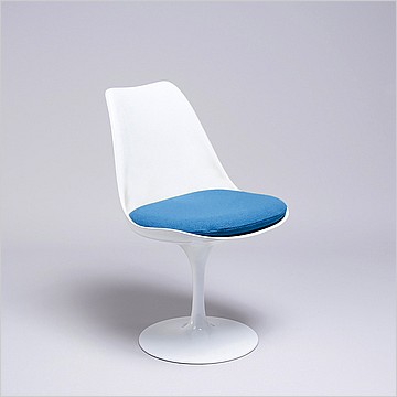 Tulip Side Chair - White Shell - Aegean Blue Fabric