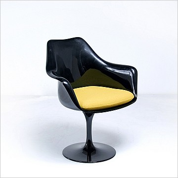 Saarinen Style: Tulip Arm Chair - Black Shell - Citrus Yellow Upholstered Seat Cushion