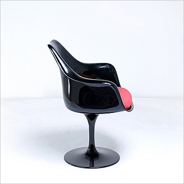 Saarinen Style: Tulip Arm Chair - Black Shell - Upholstered Seat Cushion