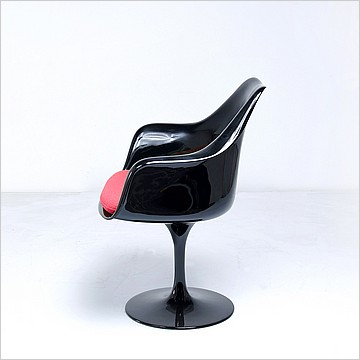 Saarinen Style: Tulip Arm Chair - Black Shell - Upholstered Seat Cushion