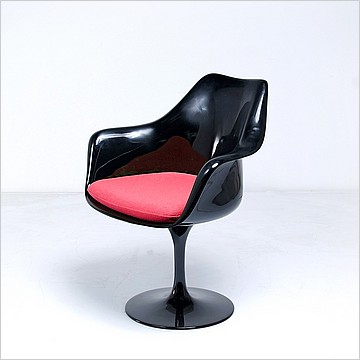 Saarinen Style: Tulip Arm Chair - Black Shell - Upholstered Seat Cushion