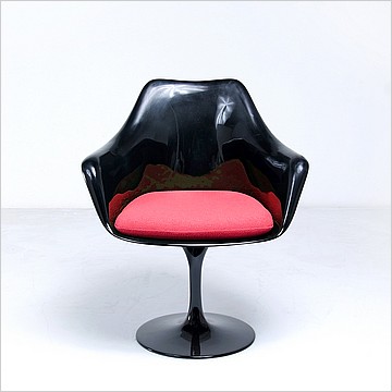 Saarinen Style: Tulip Arm Chair - Black Shell - Upholstered Seat Cushion