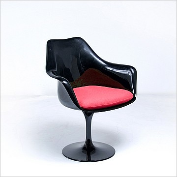 Saarinen Style: Tulip Arm Chair - Black Shell - Upholstered Seat Cushion