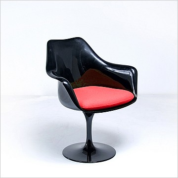 Saarinen Style: Tulip Arm Chair - Black Shell - Poppy Orange Upholstered Seat Cushion