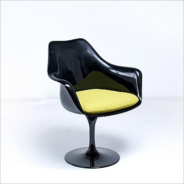 Saarinen Style: Tulip Arm Chair - Black Shell - Chartreuse Green Upholstered Seat Cushion