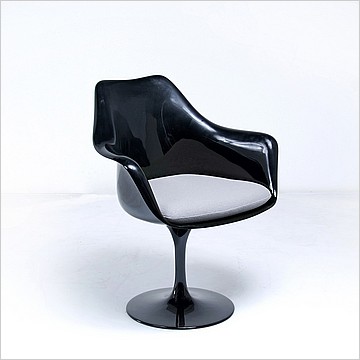 Saarinen Style: Tulip Arm Chair - Black Shell - Powder Blue Upholstered Seat Cushion