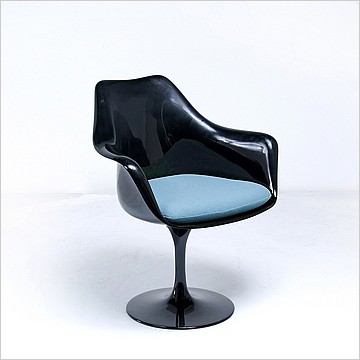 Saarinen Style: Tulip Arm Chair - Black Shell - Indigo Blue Upholstered Seat Cushion