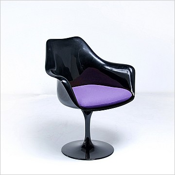 Saarinen Style: Tulip Arm Chair - Black Shell - Plum Purple Upholstered Seat Cushion