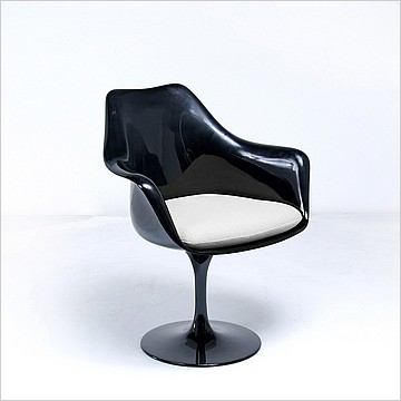 Saarinen Style: Tulip Arm Chair - Black Shell - Silver Gray Upholstered Seat Cushion