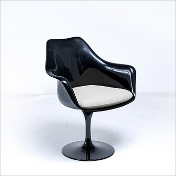 Saarinen Style: Tulip Arm Chair - Black Shell - Smoke Gray Upholstered Seat Cushion