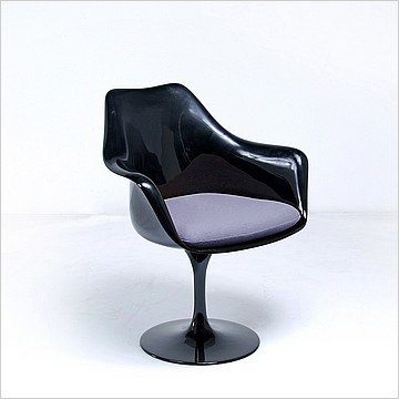 Saarinen Style: Tulip Arm Chair - Black Shell - Winter Gray Upholstered Seat Cushion