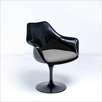 Saarinen Style: Tulip Arm Chair - Black Shell - Mica Gray Upholstered Seat Cushion