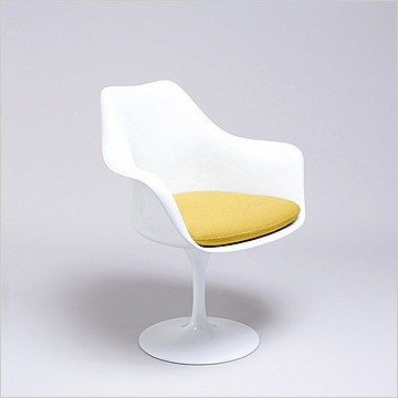 Saarinen Style: Tulip Arm Chair - White Shell - Citrus Yellow Upholstered Seat Cushion