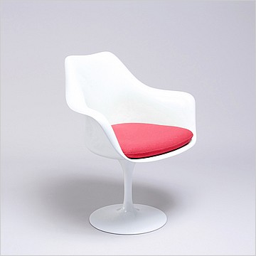 Saarinen Style: Tulip Arm Chair - White Shell - Cayenne Red Upholstered Seat Cushion