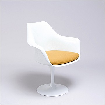 Saarinen Style: Tulip Arm Chair - White Shell - Melon Orange Upholstered Seat Cushion