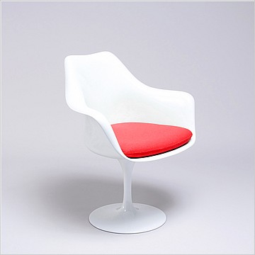 Saarinen Style: Tulip Arm Chair - White Shell - Poppy Orange Upholstered Seat Cushion