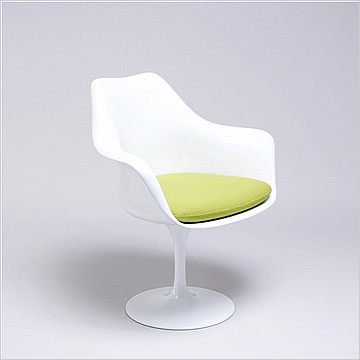 Saarinen Style: Tulip Arm Chair - White Shell - Lime Green Upholstered Seat Cushion