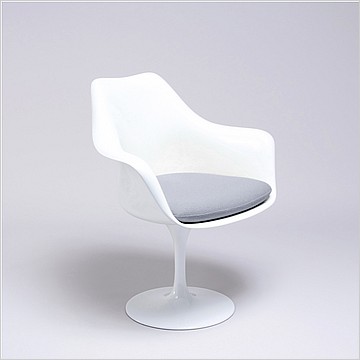 Saarinen Style: Tulip Arm Chair - White Shell - Powder Blue Upholstered Seat Cushion