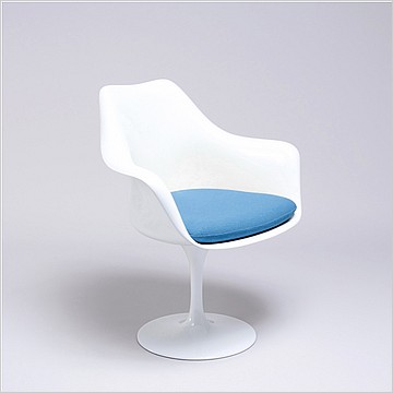 Saarinen Style: Tulip Arm Chair - White Shell - Upholstered Seat Cushion