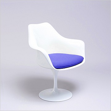 Saarinen Style: Tulip Arm Chair - White Shell - Royal Blue Upholstered Seat Cushion