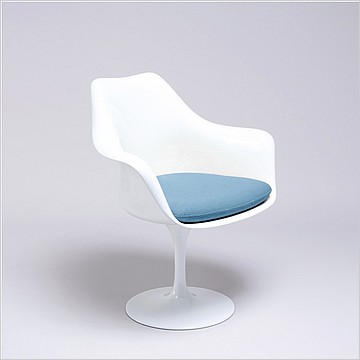 Saarinen Style: Tulip Arm Chair - White Shell - Indigo Blue Upholstered Seat Cushion