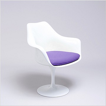 Saarinen Style: Tulip Arm Chair - White Shell - Plum Purple Upholstered Seat Cushion