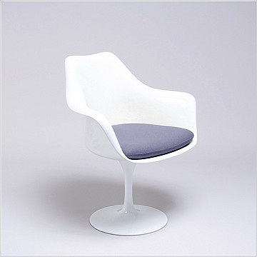 Saarinen Style: Tulip Arm Chair - White Shell - Winter Gray Upholstered Seat Cushion