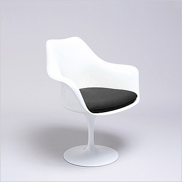 Saarinen Style: Tulip Arm Chair - White Shell - Midnight Black Upholstered Seat Cushion