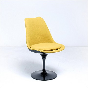 Saarinen Style: Tulip Side Chair - Black Shell - Fully Upholstered - Citrus Yellow Fabric