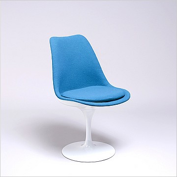 Saarinen Style: Tulip Side Chair - White Shell - Fully Upholstered - Aegean Blue