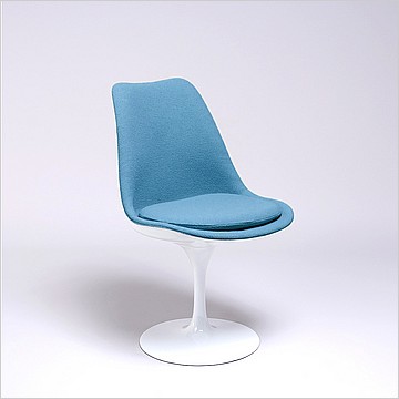 Saarinen Style: Tulip Side Chair - White Shell - Fully Upholstered - Indigo Blue