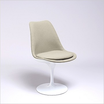 Saarinen Style: Tulip Side Chair - White Shell - Fully Upholstered - Putty Tan