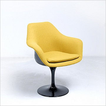 Saarinen Style: Tulip Arm Chair - Black Shell - Fully Upholstered - Citrus Yellow