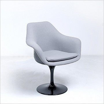 Saarinen Style: Tulip Arm Chair - Black Shell - Fully Upholstered - Powder Blue