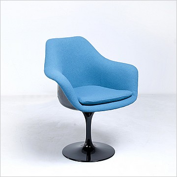 Saarinen Style: Tulip Arm Chair - Black Shell - Fully Upholstered - Aegean Blue