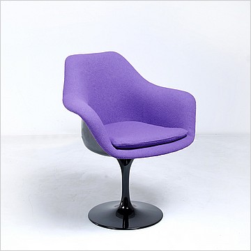 Saarinen Style: Tulip Arm Chair - Black Shell - Fully Upholstered - Plum Purple